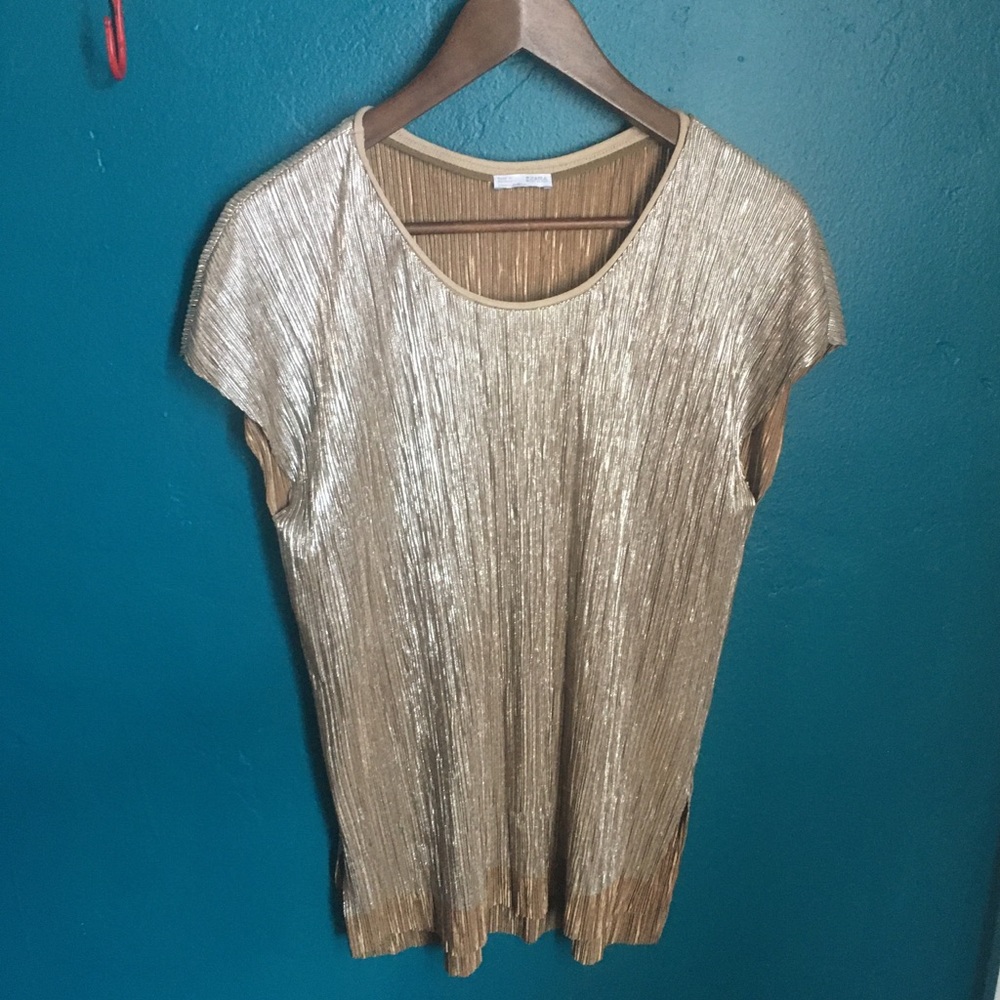 Zara Gold Crinkle Top